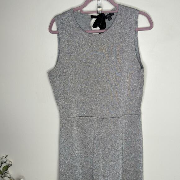 J. CREW Sleeveless Lurex Silver Metallic Knit Jumpsuit Velvet Tie {H21} - Picture 4 of 10